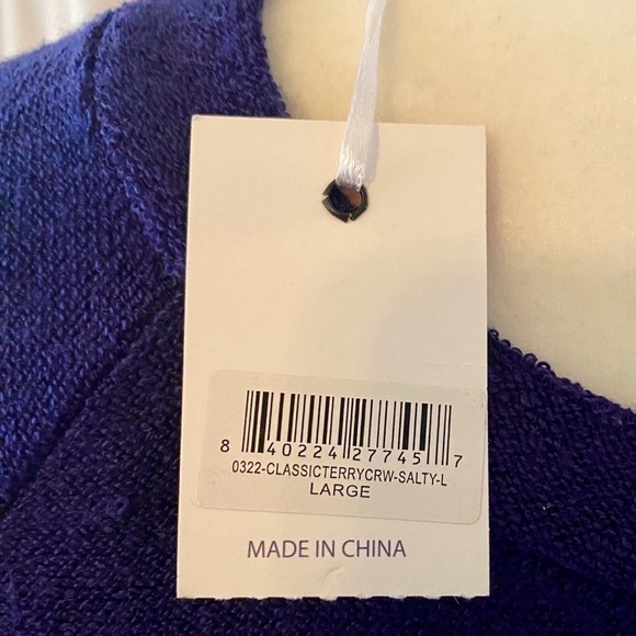 Simply Southern Blue and White Crew Neck Terry Cloth Sweater - Picture 7 of 7